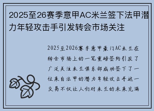 2025至26赛季意甲AC米兰签下法甲潜力年轻攻击手引发转会市场关注 2025至26赛季意甲AC米兰签下法甲潜力年轻攻击手引发转会市场关注